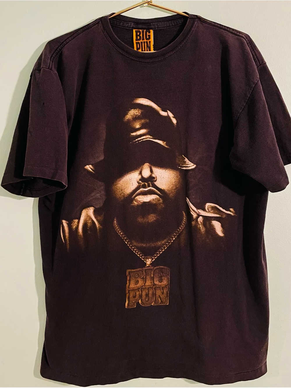 Big Pun Graphic Tee in Black with Gold Portrait Print